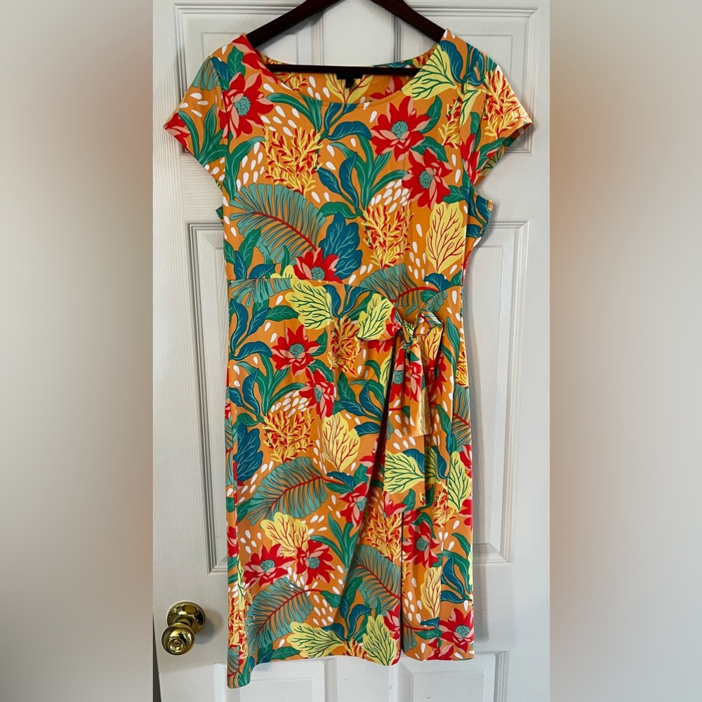 Talbots Asymmetrical Jersey Dress in Yellow and Red Floral